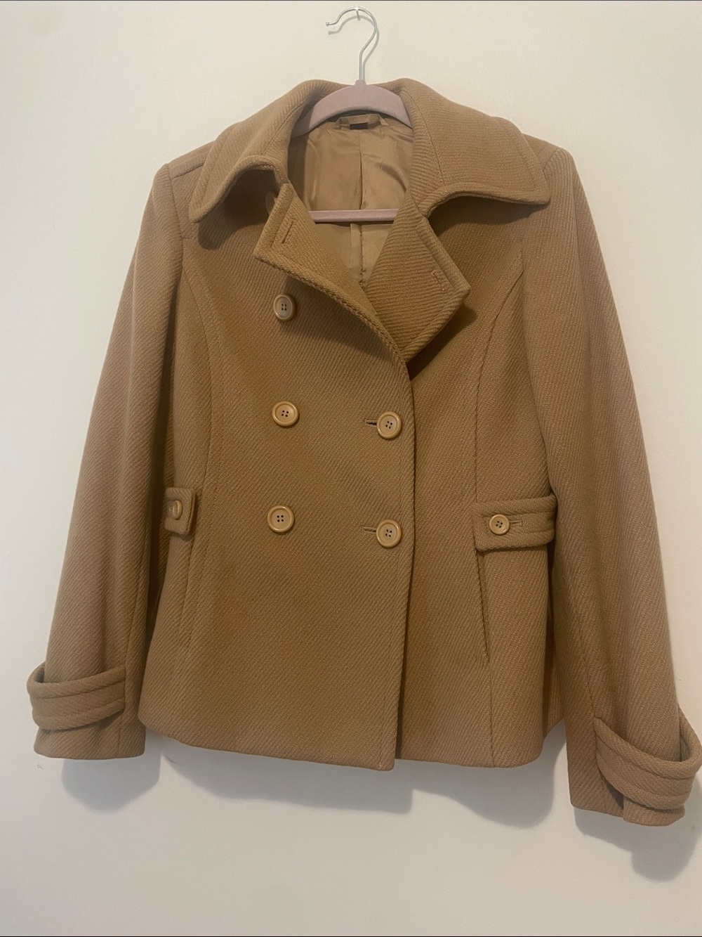 Express Women's Double-Breasted Pea Coat in Camel